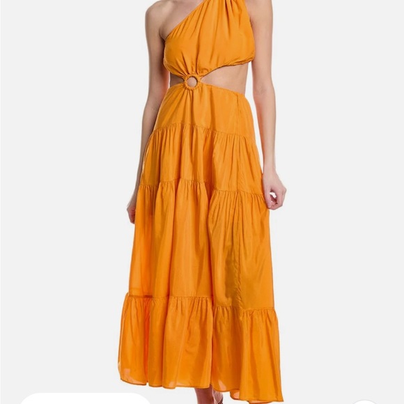 Farm Rio One-Shoulder Asymmetric Cutout Maxi Dress orange medium. NWT - Picture 4 of 4
